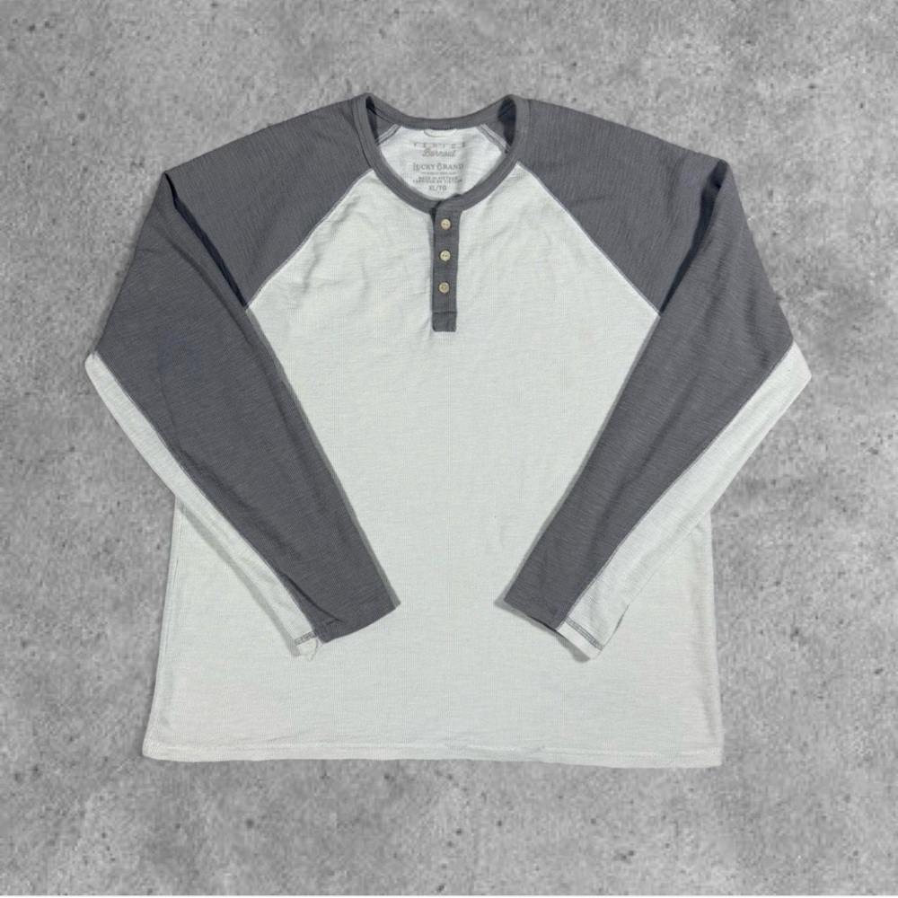 Y2K Lucky Brand Grey White Thermal Henley Long Sleeve Skater Shirt Men's XL